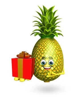 Cartoon character of pineapple with gift box Stock Illustration