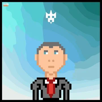 Cartoon character in pixel vector art using a color filled background Illustrazione stock