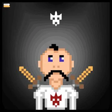 Cartoon character in pixel vector art using a color filled background Stock Illustration