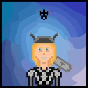 Cartoon character in pixel vector art using a color filled background Stock Illustration