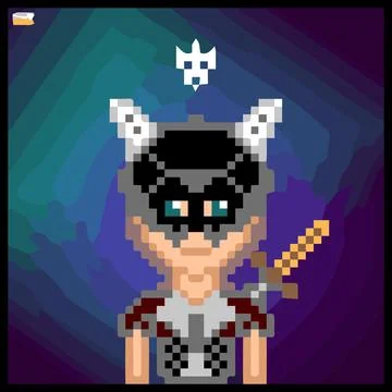 Cartoon character in pixel vector art using a color filled background Illustrazione stock