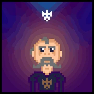 Cartoon character in pixel vector art using a color filled background Illustrazione stock