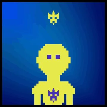 Cartoon character in pixel vector art using a color filled background Illustrazione stock