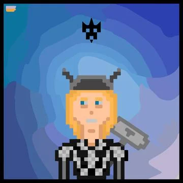 Cartoon character in pixel vector art using a color filled background Stock Illustration