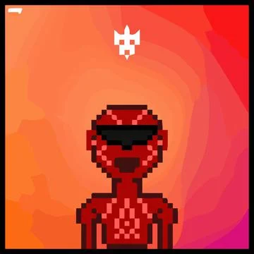 Cartoon character in pixel vector art using a color filled background Illustrazione stock