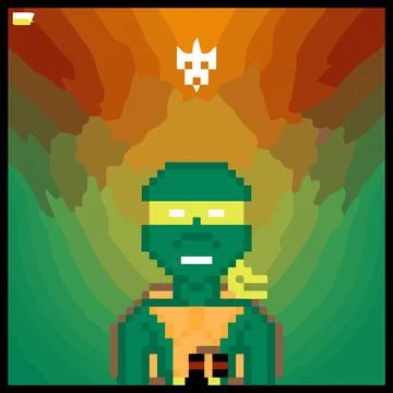 Cartoon character in pixel vector art using a color filled background イラスト素材