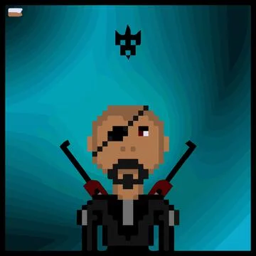 Cartoon character in pixel vector art using a color filled background Illustrazione stock