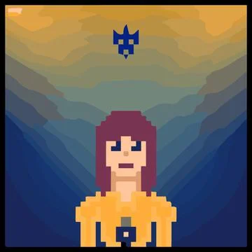 Cartoon character in pixel vector art using a color filled background Illustrazione stock