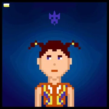 Cartoon character in pixel vector art using a color filled background Illustrazione stock