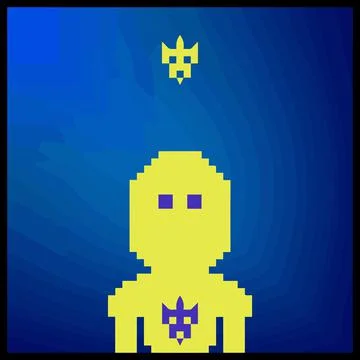 Cartoon character in pixel vector art using a color filled background 스톡 일러스트