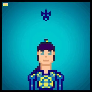 Cartoon character in pixel vector art using a color filled background Illustrazione stock