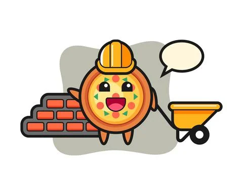 Cartoon character of pizza as a builder Stock Illustration