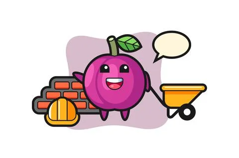 Cartoon character of plum fruit as a builder Stock Illustration