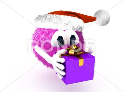 Cartoon character with present Stock Illustration