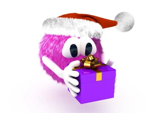 Cartoon character with present Stock Illustration
