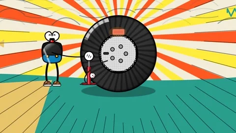 Cartoon Character Pumping Flat Tire With Hand Pump Animation Stock Footage 341366613