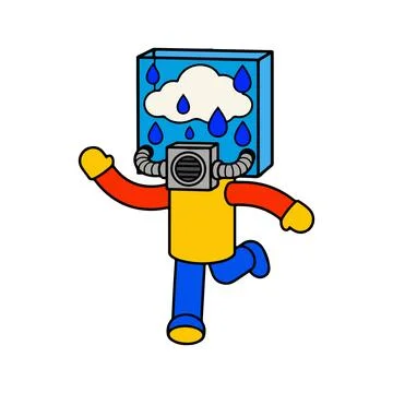 Cartoon Character with Rain Cloud Head Stock Illustration