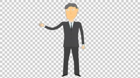 Cartoon character shows something alpha 03 Stock Footage 49033580