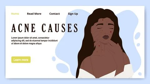 Cartoon character with skin problem concept. Woman with acne, problem skin .. Stock Illustration