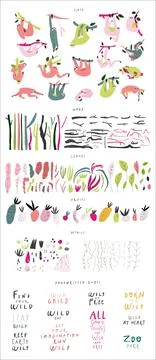 Cartoon character sloth vector objects collection Stock Illustration