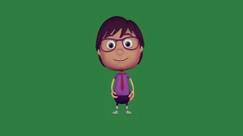 A cartoon character standing in front of green screen and with glasses purple Stock Footage 337340186