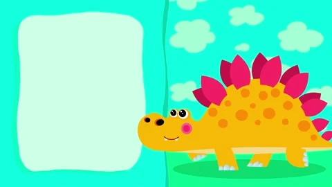 Cartoon character stegosaur dinosaur yellow prehistoric animal Stock Footage