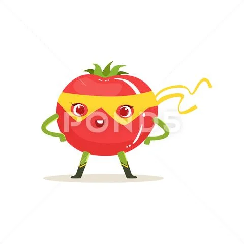 Cartoon character of superhero tomato with arms akimbo ~ Clip Art #81162783