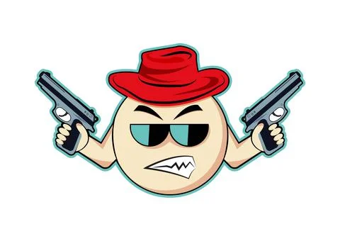 Cartoon Character With Two Guns Vector Illustration 스톡 일러스트
