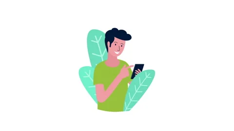 A cartoon character using a mobile phone Stock Footage 244803962