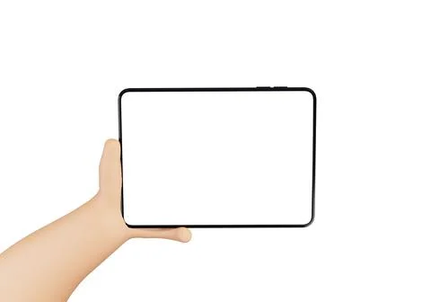 Cartoon character using tablet high quality mock-up 3D style illustration. Hands Illustrazione stock