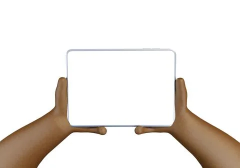 Cartoon character using tablet high quality mock-up 3D style illustration. Hands Stock Illustration
