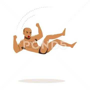Cartoon character wrestler fall over on his back Stock Illustration