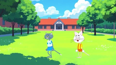 Cartoon characters 2 cats. Separation. Nature background. Stock Footage 293162020
