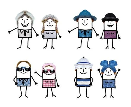 Cartoon characters with accessories - Couples Stock Illustration