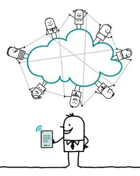 Cartoon characters and cloud - connected Stock Illustration