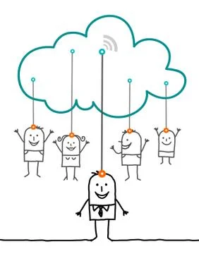 Cartoon characters and cloud - connected Stock Illustration
