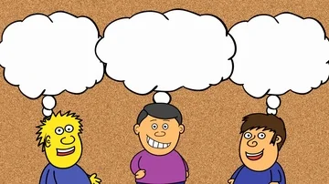 Cartoon characters and speech bubbles on cork texture Stock Footage 85906503