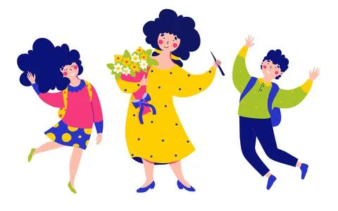 Cartoon characters, back to school, knowledge day, illustration flat cartoon Stock Illustration