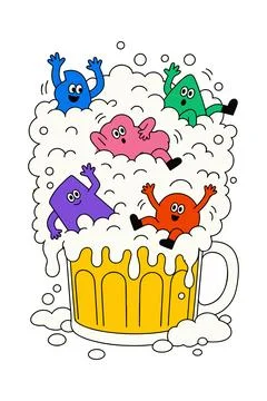 Cartoon Characters in a Beer Mug Stock Illustration