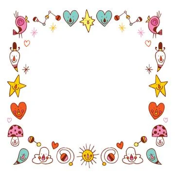 Cartoon characters border frame design elements Stock-Illustration