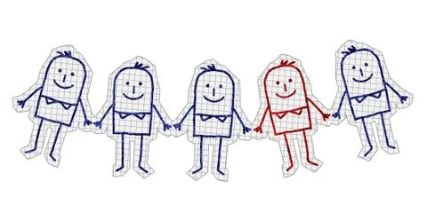 Cartoon characters on checked paper - unique man in a group Stock Illustration