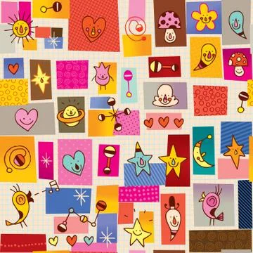 Cartoon characters collage seamless pattern Illustrazione stock