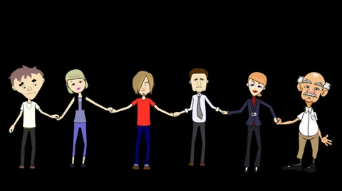Cartoon Characters Holding Hands:  Alpha + Looping Video stock 35195511