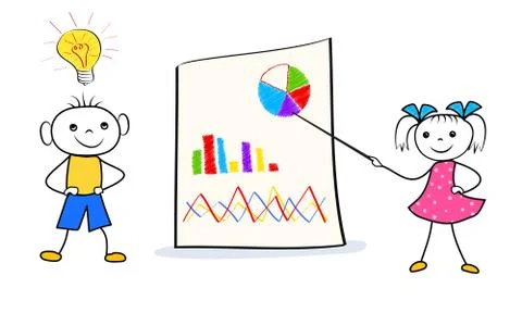 Cartoon characters with innovative idea for problem solution after brainstorming Stock Illustration