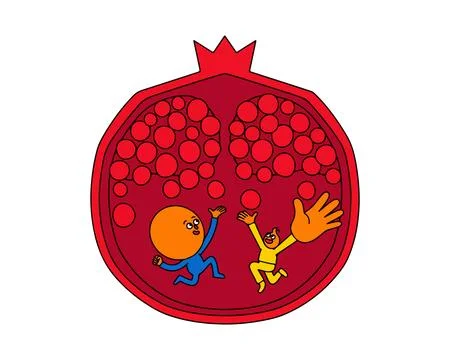 Cartoon Characters Inside a Pomegranate Stock Illustration