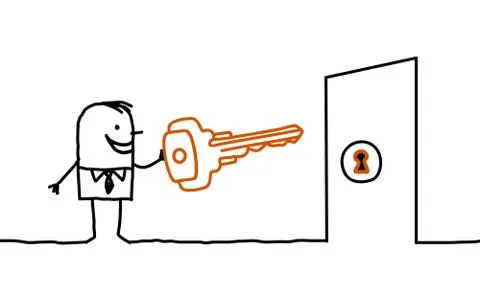 Cartoon characters - key and solution Stock Illustration