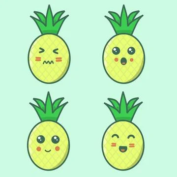 Cartoon characters pineapples set with different emotions Stock Illustration