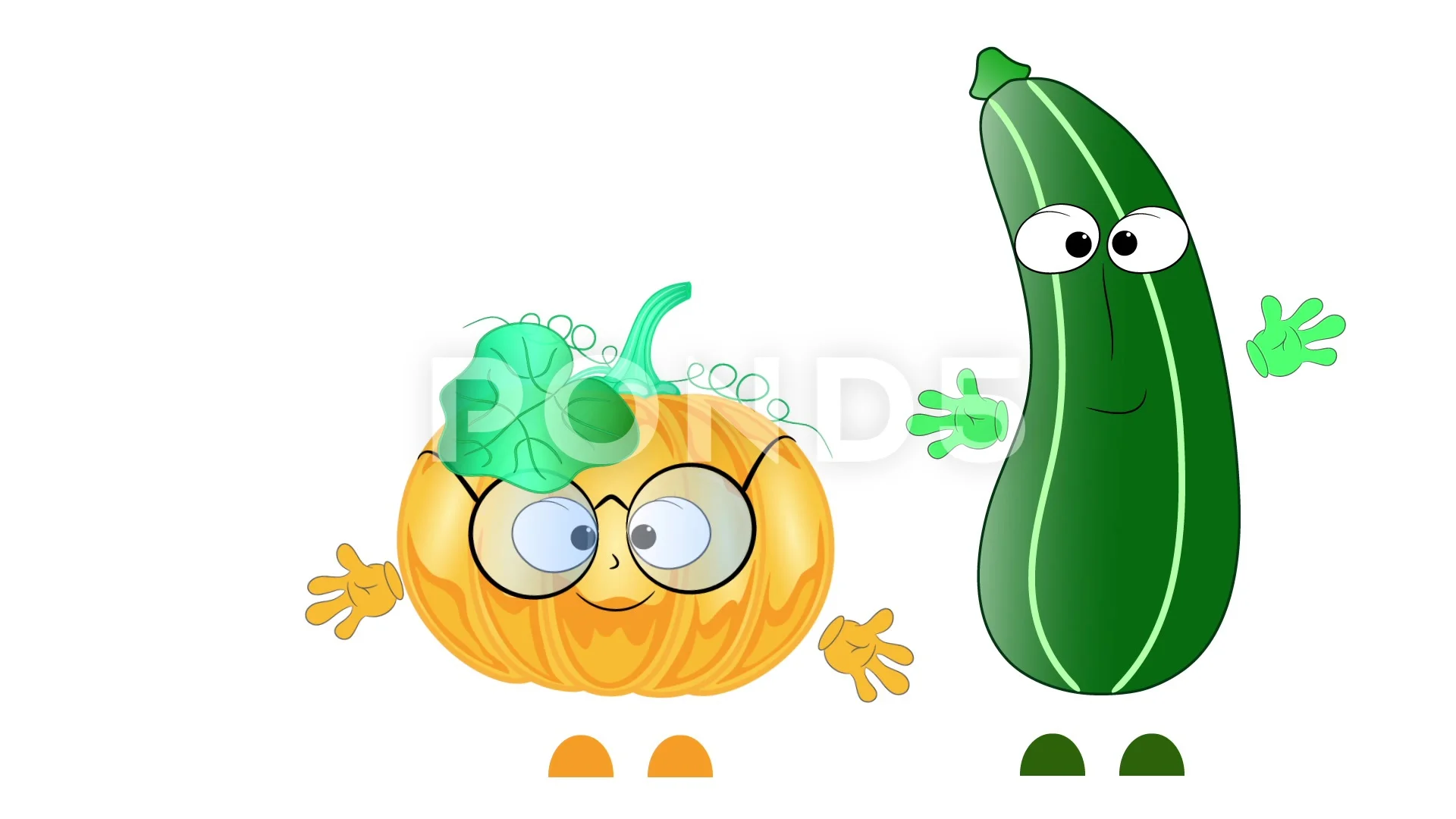 Cartoon characters pumpkin and zucchini ... | Stock Video | Pond5