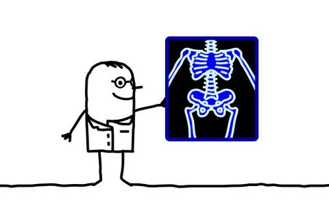 Cartoon characters - radiologist with skeleton Illustrazione stock