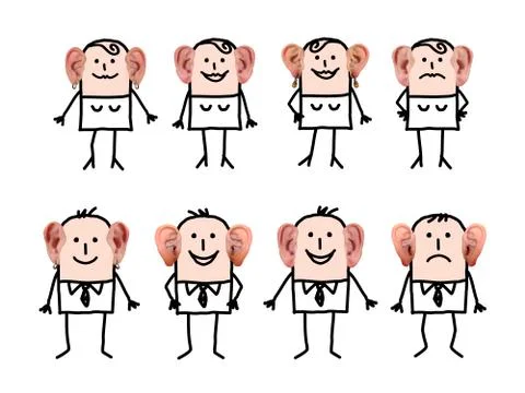 Cartoon characters with real ears Stock Illustration